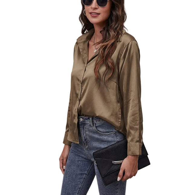 Women’s Satin Button-Up Blouse