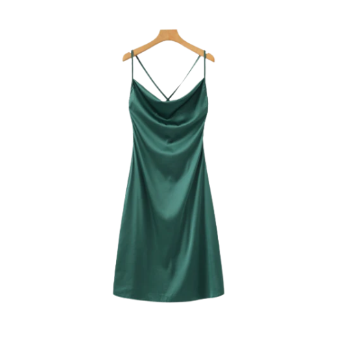 Women’s Satin Mini Dress with Cowl Neck and Cross Back Straps
