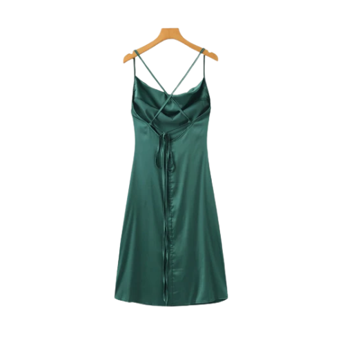Women’s Satin Mini Dress with Cowl Neck and Cross Back Straps