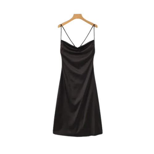 Women’s Satin Mini Dress with Cowl Neck and Cross Back Straps