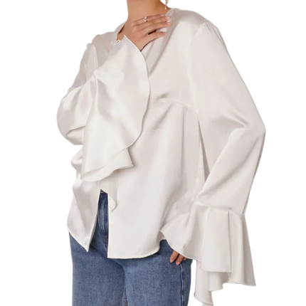 Women’s Satin Ruffle Sleeve Blouse