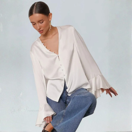 Women’s Satin Ruffle Sleeve Blouse