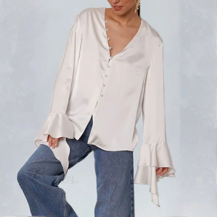 Women’s Satin Ruffle Sleeve Blouse