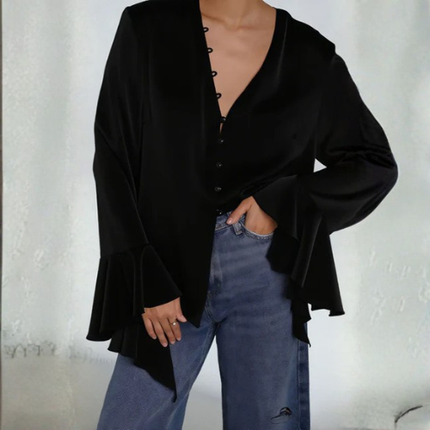 Women’s Satin Ruffle Sleeve Blouse