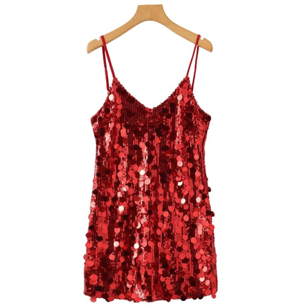 Women’s Sequin Mini Dress with V-Neck and Thin Straps