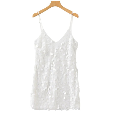 Women’s Sequin Mini Dress with V-Neck and Thin Straps