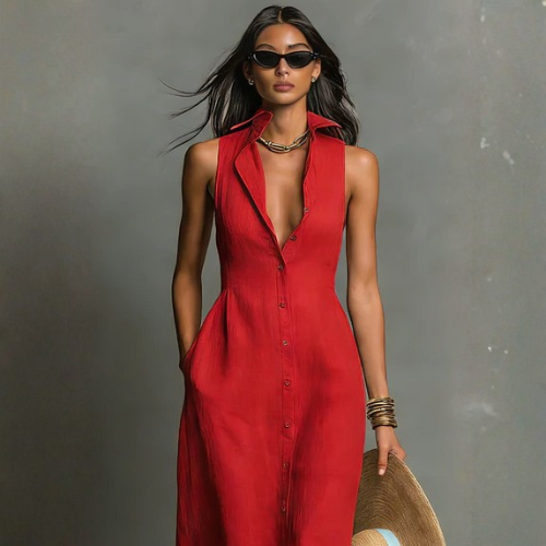 Women’s Sleeveless Button Front Maxi Dress