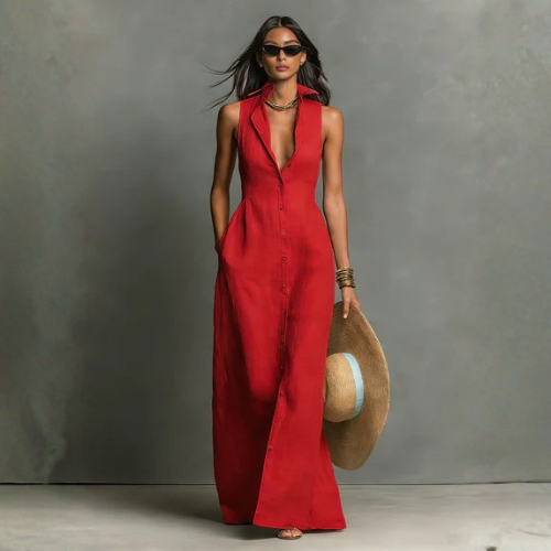 Women’s Sleeveless Button Front Maxi Dress