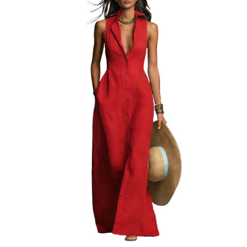 Women’s Sleeveless Button Front Maxi Dress