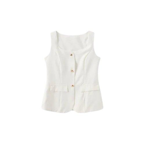 Women’s Sleeveless Mini Dress Set with Button Vest and Skirt