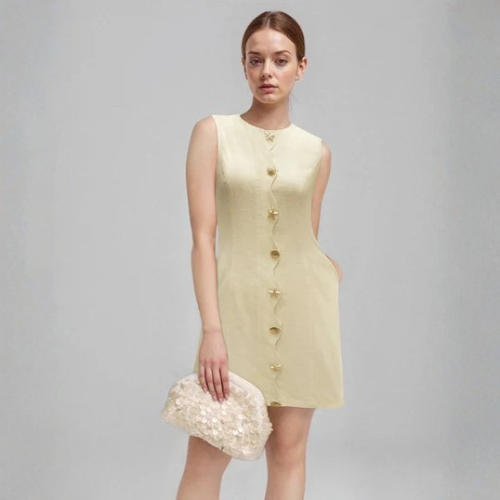Women’s Sleeveless Mini Dress with Button Front