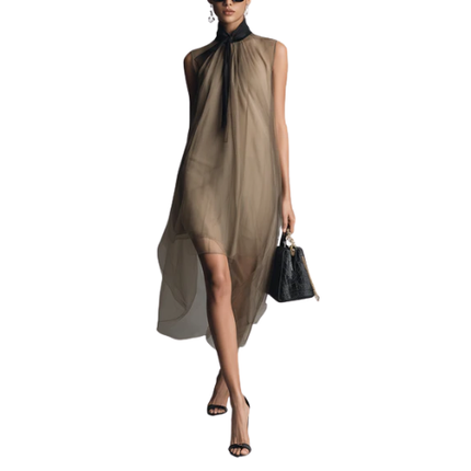 Women’s Sleeveless Tie Neck Asymmetric Dress