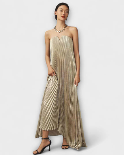 Women’s Strapless Pleated Maxi Dress