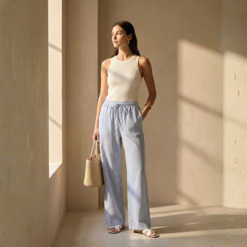 Women’s Striped Drawstring Wide-Leg Pants