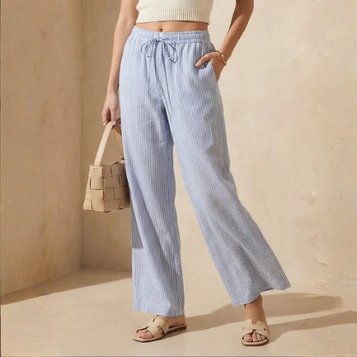 Women’s Striped Drawstring Wide-Leg Pants