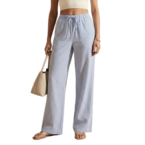 Women’s Striped Drawstring Wide-Leg Pants