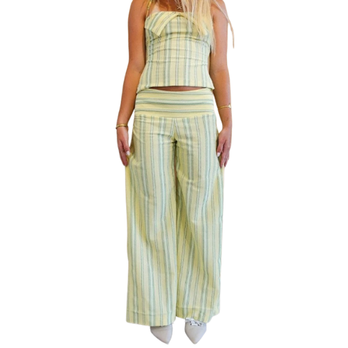 Women’s Striped Halter Top and Wide-Leg Trousers Set