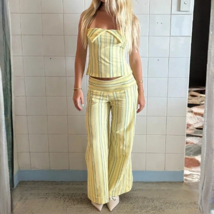 Women’s Striped Halter Top and Wide-Leg Trousers Set