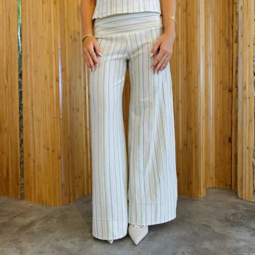 Women’s Striped Halter Top and Wide-Leg Trousers Set