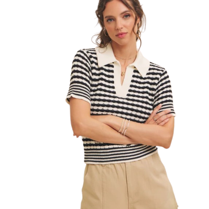 Women’s Striped Knit Polo Top
