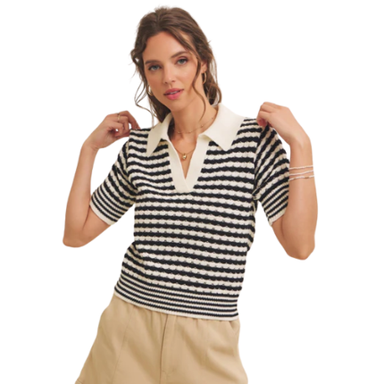 Women’s Striped Knit Polo Top
