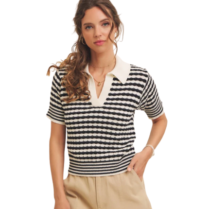 Women’s Striped Knit Polo Top