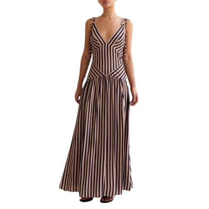 Women’s Striped Maxi Dress with Tie Straps