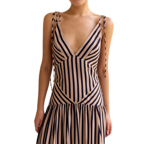 Women’s Striped Maxi Dress with Tie Straps
