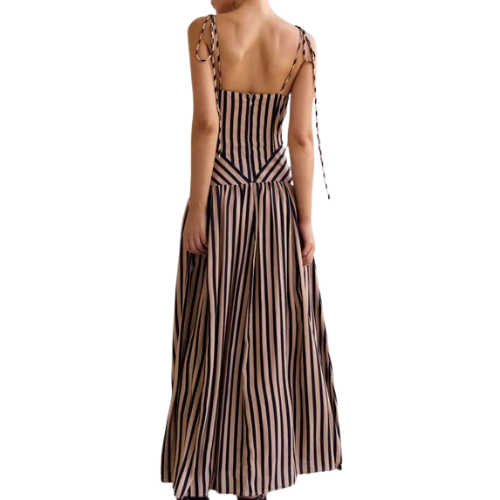 Women’s Striped Maxi Dress with Tie Straps