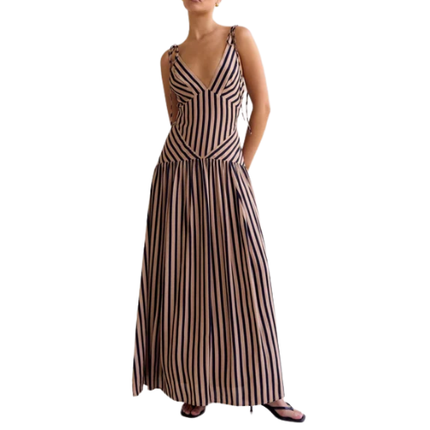 Women’s Striped Maxi Dress with Tie Straps