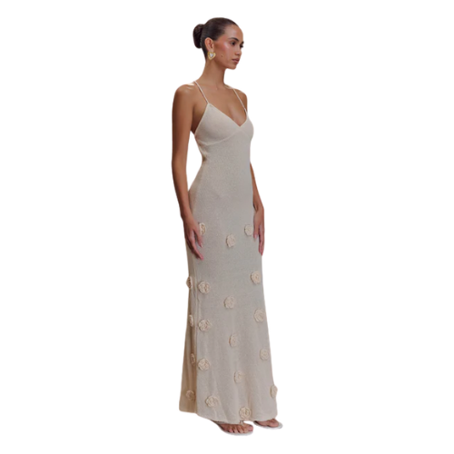 Women’s V Neck Appliqué Maxi Dress