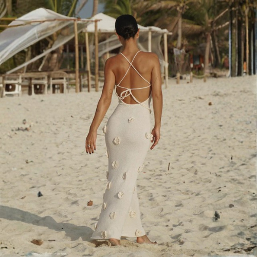 Women’s V Neck Appliqué Maxi Dress