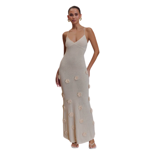 Women’s V Neck Appliqué Maxi Dress