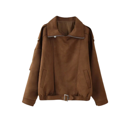 Women’s Zip-Up Bomber Jacket with Wide Collar