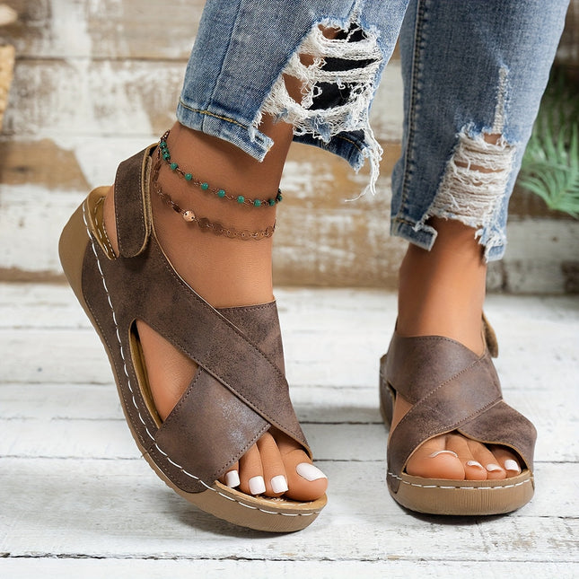 Women's Criss-Cross Wedge Sandals with Cutout Vamp