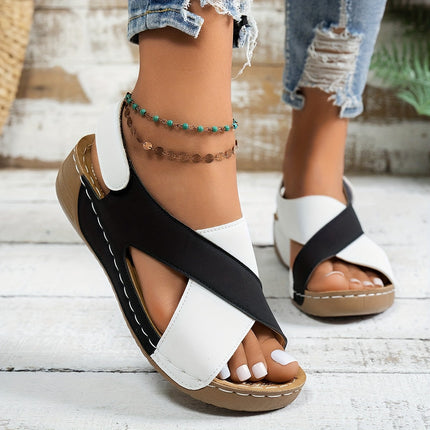 Women's Criss-Cross Wedge Sandals with Cutout Vamp