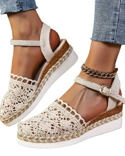 Women's Crochet Flatform Sandals with Ankle Strap