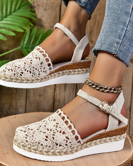 Women's Crochet Flatform Sandals with Ankle Strap