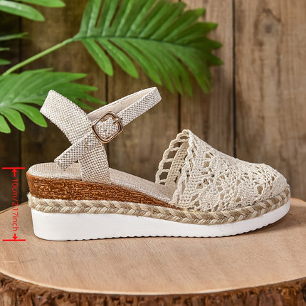 Women's Crochet Flatform Sandals with Ankle Strap