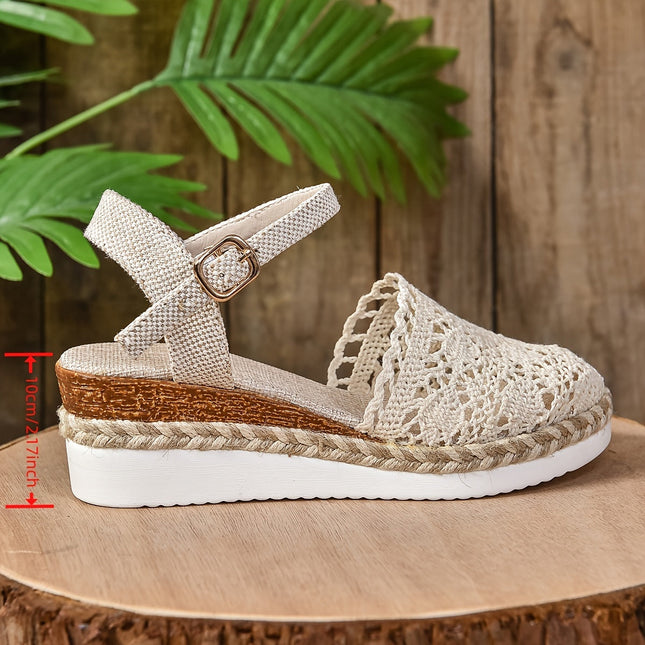 Women's Crochet Flatform Sandals with Ankle Strap