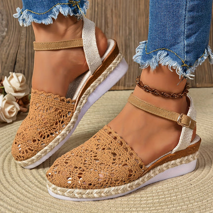 Women's Crochet Flatform Sandals with Ankle Strap