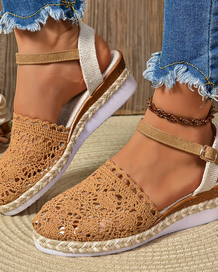Women's Crochet Flatform Sandals with Ankle Strap