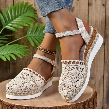 Women's Crochet Flatform Sandals with Ankle Strap