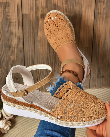 Women's Crochet Flatform Sandals with Ankle Strap