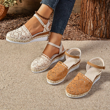Women's Crochet Flatform Sandals with Ankle Strap