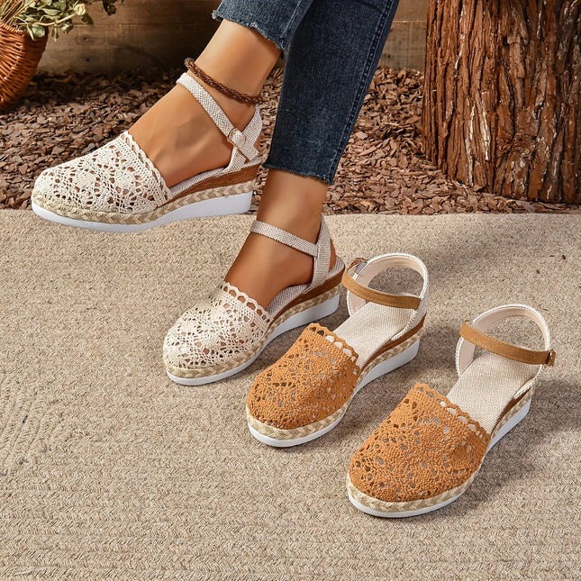 Women's Crochet Flatform Sandals with Ankle Strap