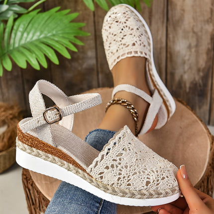 Women's Crochet Flatform Sandals with Ankle Strap