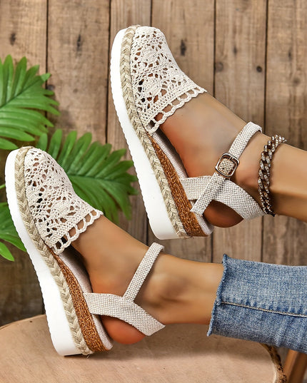 Women's Crochet Flatform Sandals with Ankle Strap