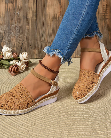 Women's Crochet Flatform Sandals with Ankle Strap