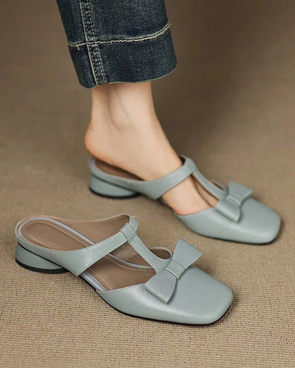Women's Low Block Heel Square Toe T-Strap Sandal